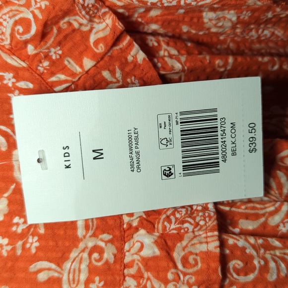 Crown & Ivy Orange + White Floral Ruffle Blouse Cap Sleeves Girls Size M NEW - Picture 3 of 6